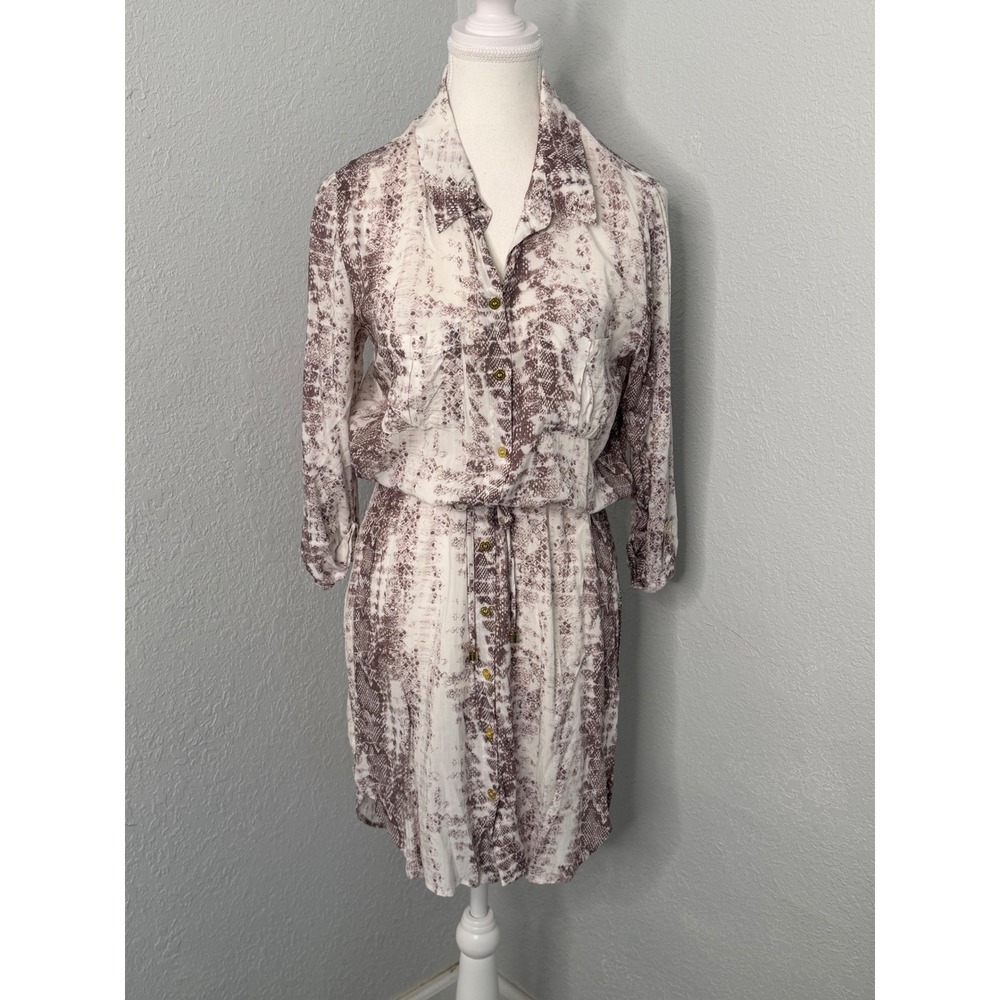 Heidi Klein Womens Snakeskin Print Button Down‎ Shirt Dress Mauve Cream Size M
